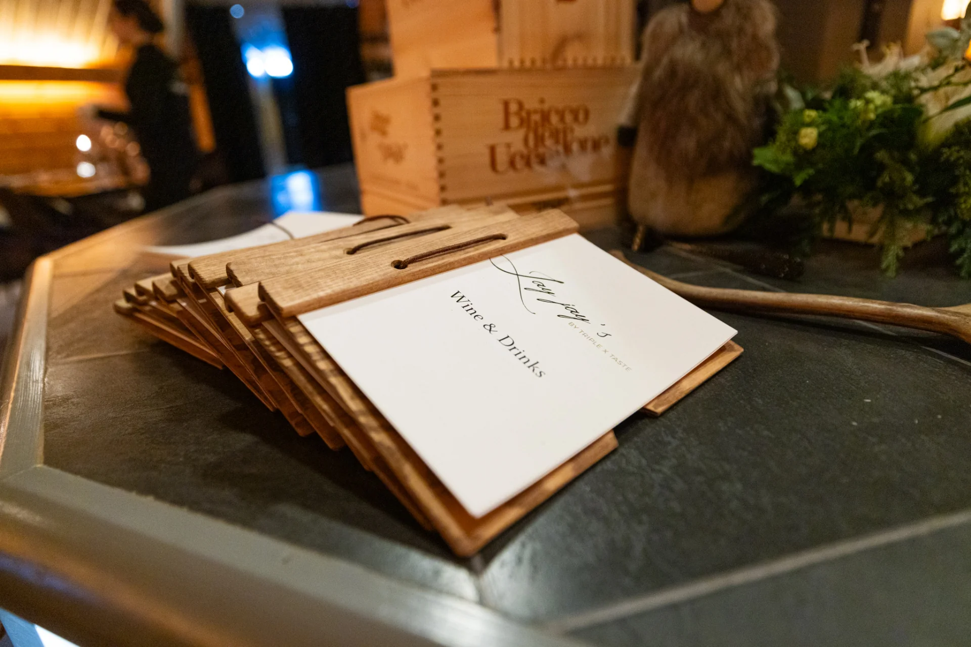 JayJay's wine and drinks menus on wooden boards